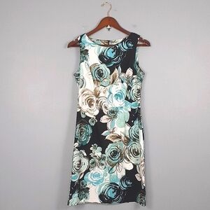 Connected Apparel Black Teal Floral Sleeveless Dress